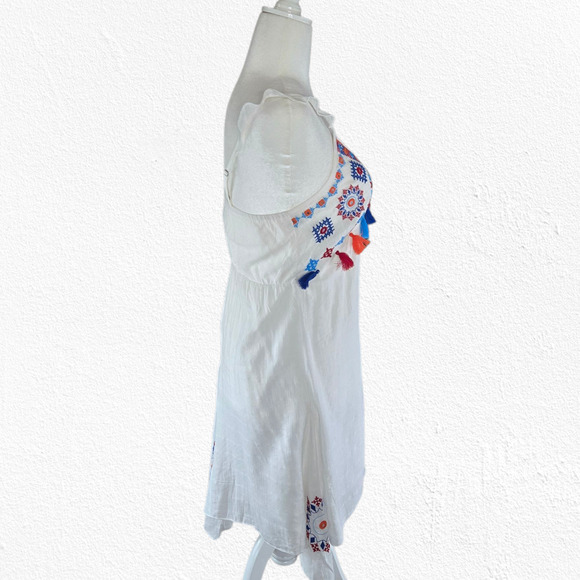 AREA Stars White Embroidered Handkerchief Tassel Boho Hi Low Dress Size Medium - Picture 5 of 13